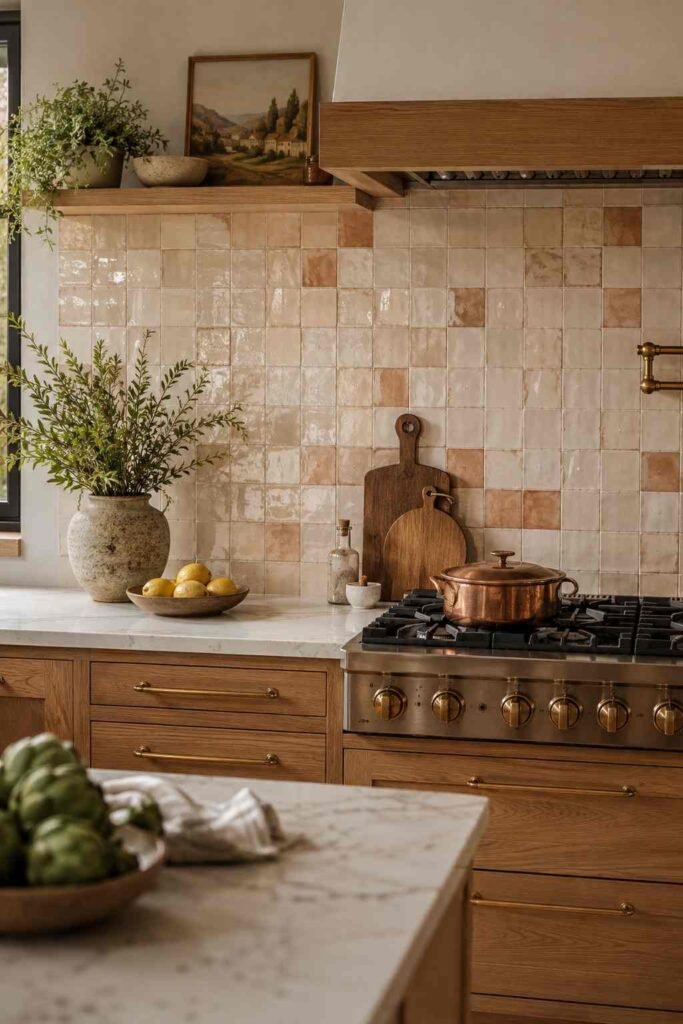 Matte black pendant lights creating a warm glow above a modern kitchen island