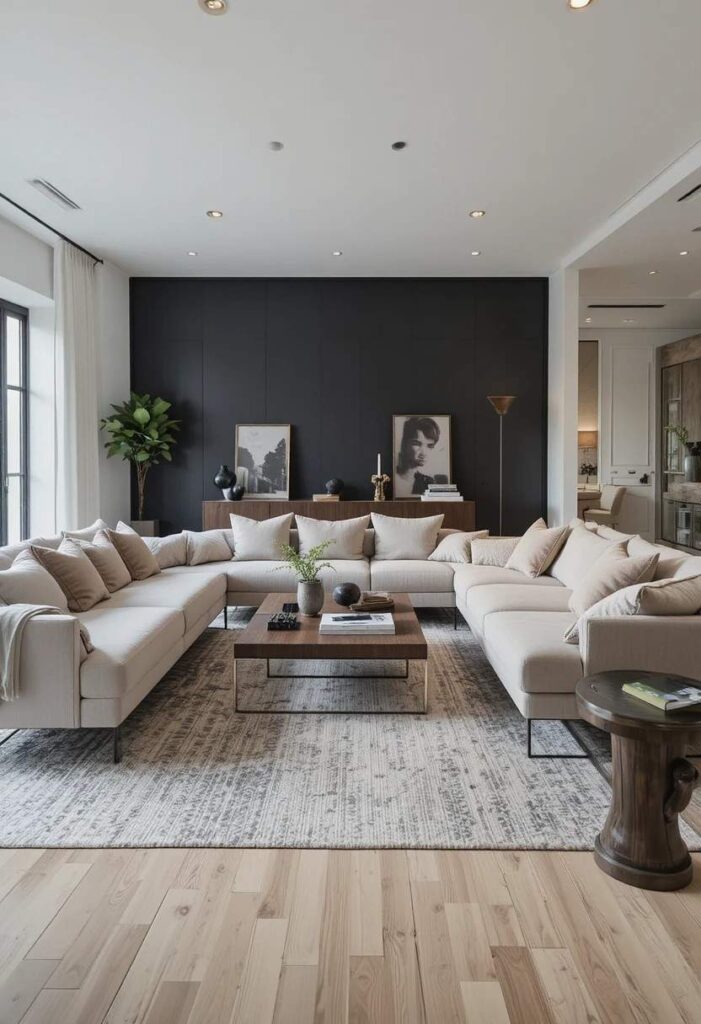 Floating furniture arrangement in a well-designed living room layout