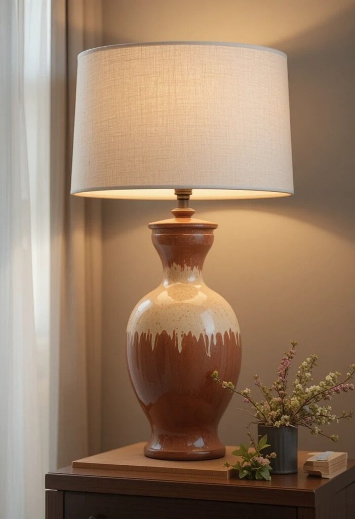 Two tone ceramic lamp base with terracotta and cream design