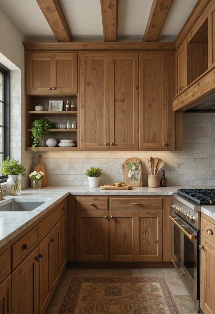  Natural oak wood grain kitchen cabinets farmhouse style