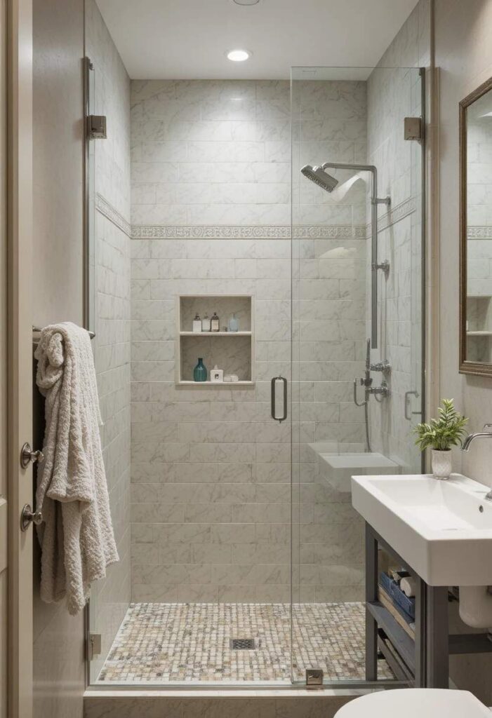 Slim glass partition panel small shower design