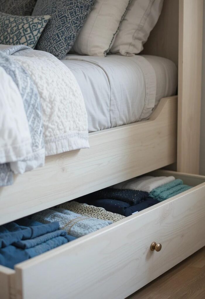 Twin bed frame with built-in under bed storage drawers