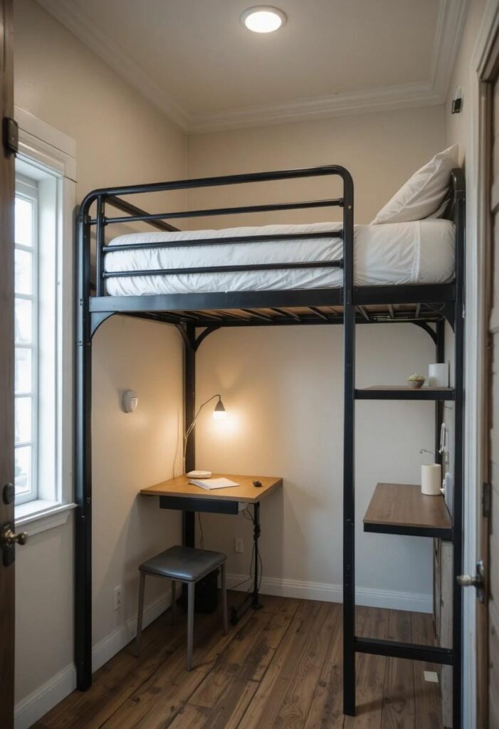 Loft style twin bed with desk space underneath