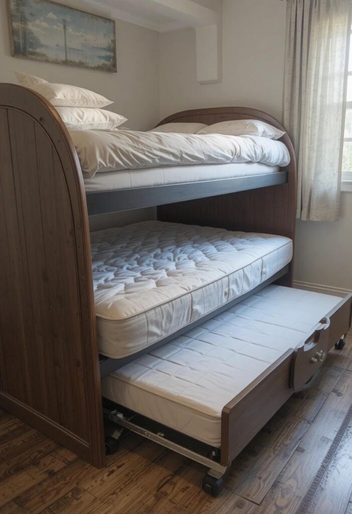 Twin trundle bed pulled out for extra guest sleeping space