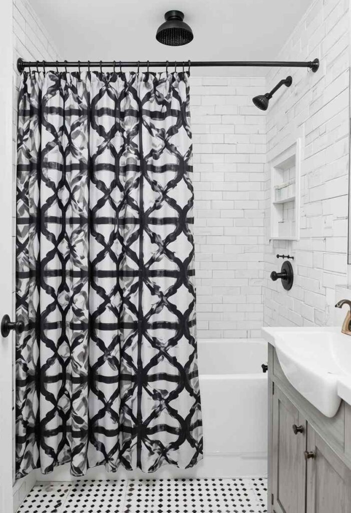 Black and white geometric shower curtain pattern