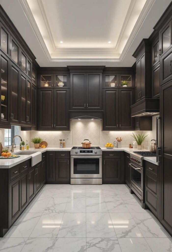 Spacious U-shaped kitchen with maximum storage and prep space.