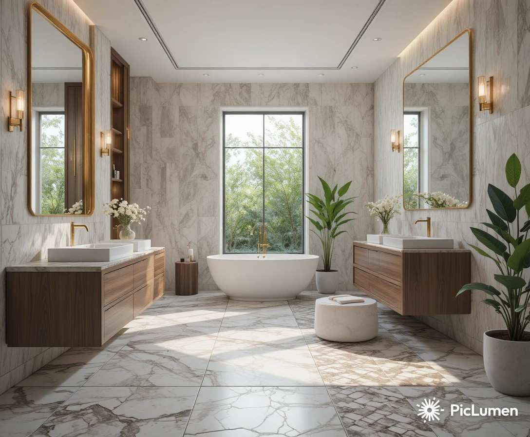 Modern bathroom featuring beautiful tile floor ideas with elegant contemporary interior design.